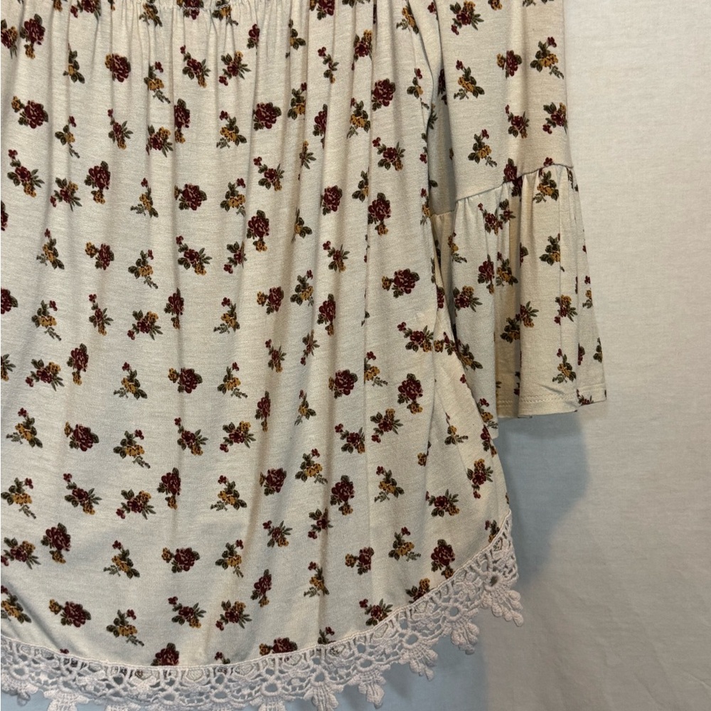G-109 Urban Girl Cream Red & Orange Floral Lace Trim 1/2 Sleeve Blouse Size S - Picture 10 of 15